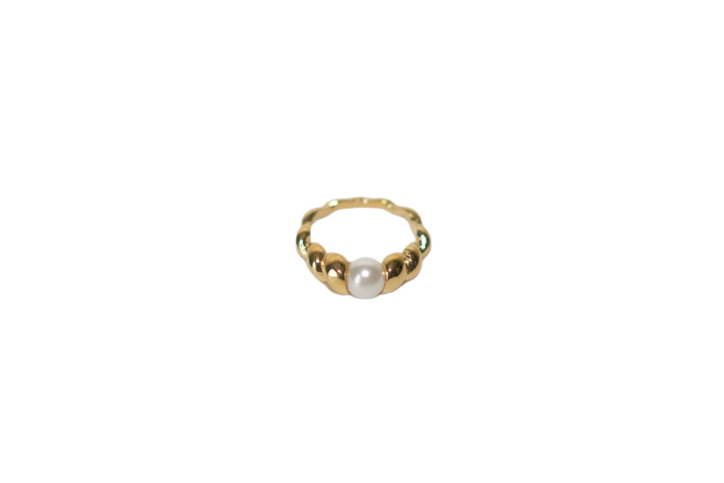 Golden Pearl Wave Ring